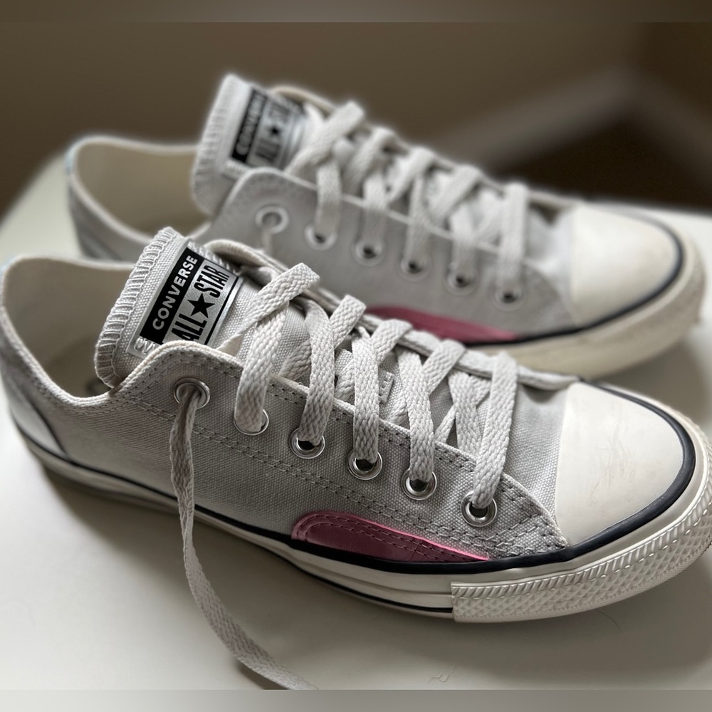 Converse Classic Light Grey Sneakers with Pink and Silver Detail
